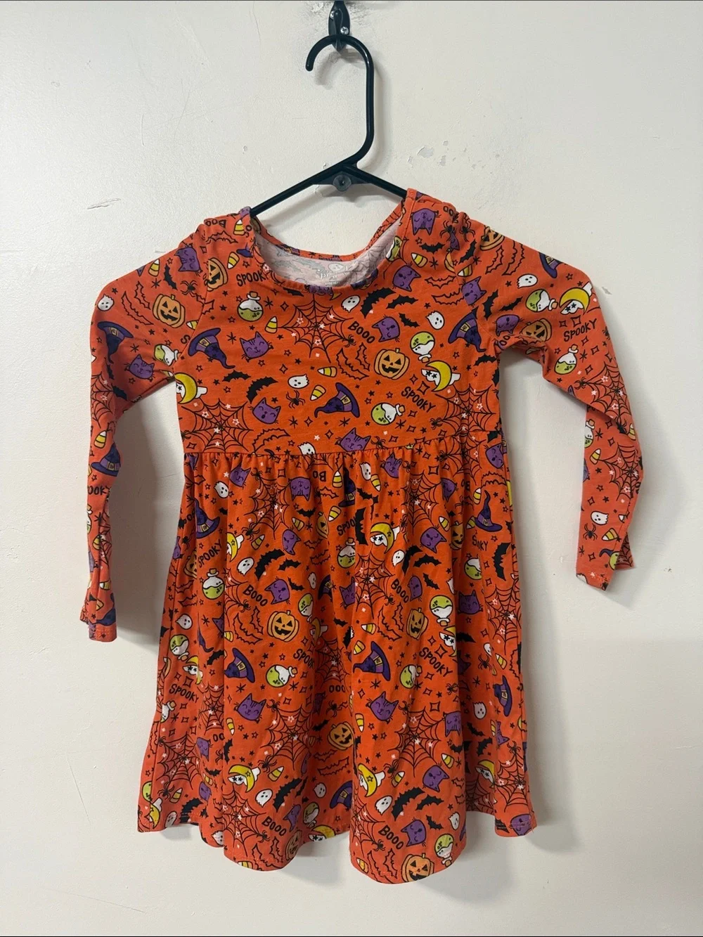 Place Orange Halloween Print Long Sleeve Dress with Purple Accents